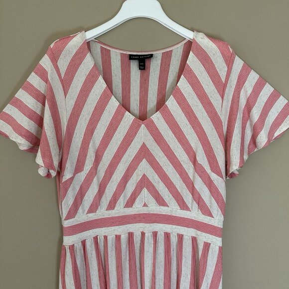 Lane Bryant 14 16 Short Sleeve Chevron Stripe Maxi Dress Coral Flutter Sleeve - Picture 4 of 10